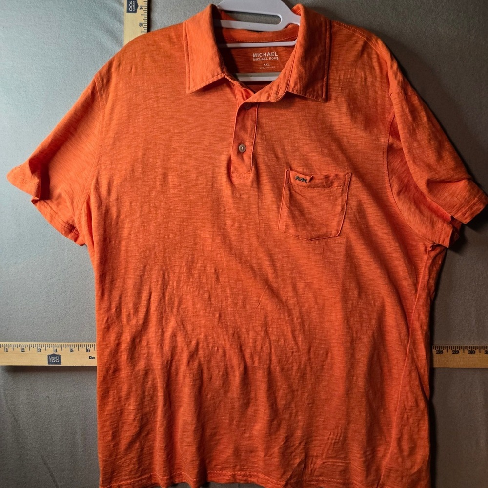 Michael Michael Kors Mens XXL‎ Orange Slub Knit Pocket Polo Shirt Short Sleeve